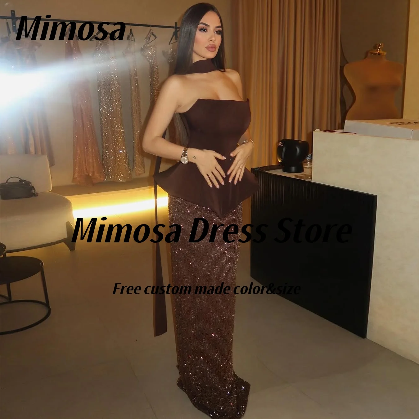 

Mimosa 2025 Two Pieces Dresses for Special Occasions Sexy Back Prom Dress with Shawl Long Sequins Evening Party Gowns Customized