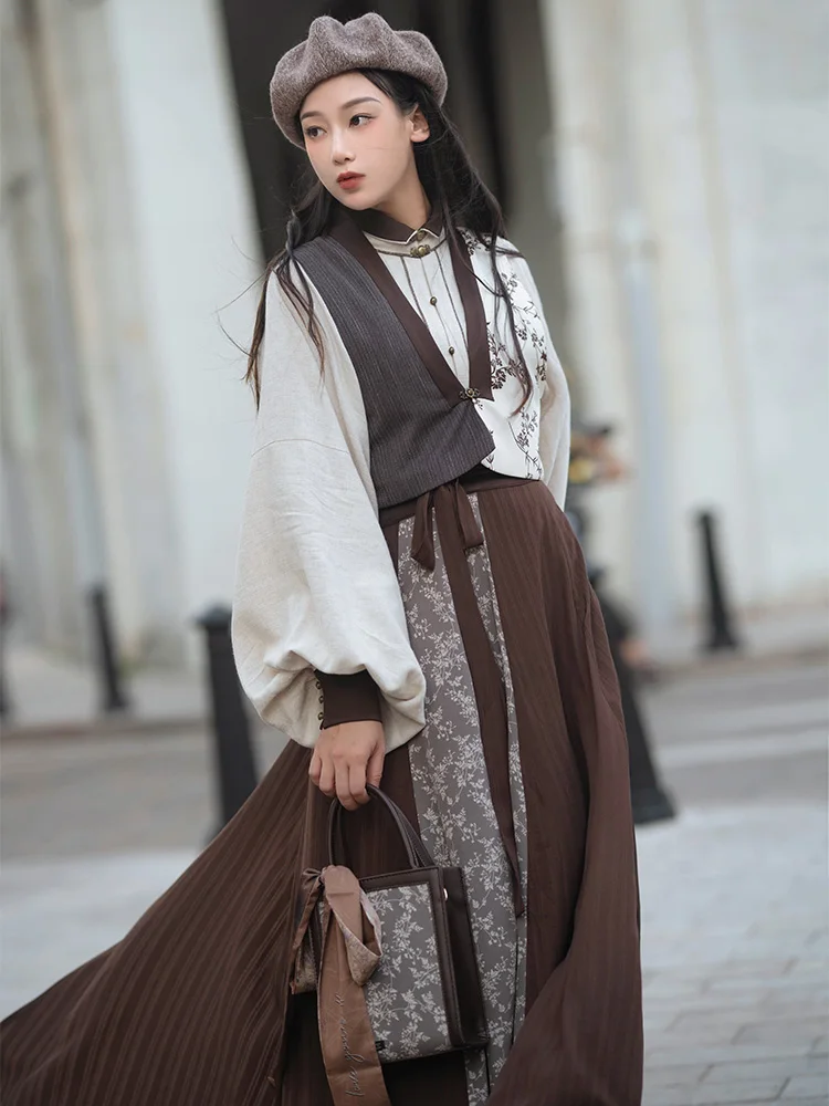 オリジナル晩秋スタイルの漢服セット、スタンドカラー付き、オフィスウェア用、改良された軽量中国伝統衣装、女性用