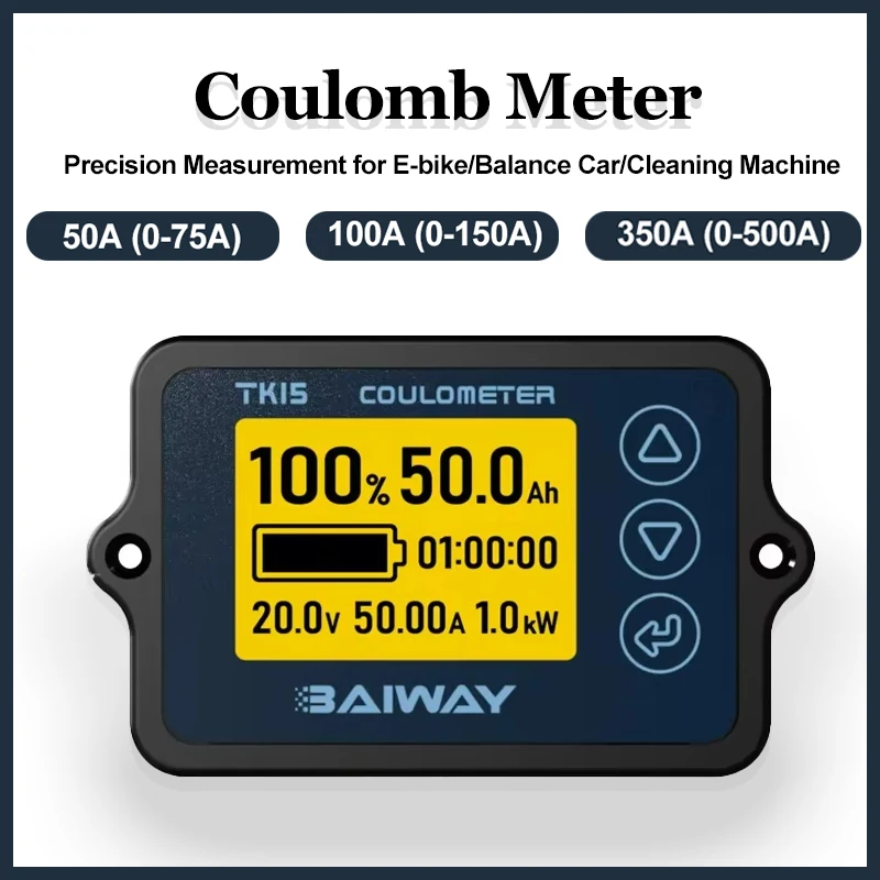 Battery Tester Coulometer 50A/100A/350A Battery Capacity Indicator Precision Measurement for E-bike/Balance Car/Cleaning Machine