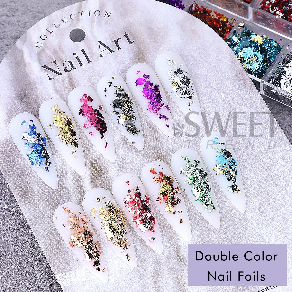 12 Grids Double Color Gold Foils Gorgeous Nail Glitter Sparkles Irregular Random Aluminum Flake Paillette Chip Design Decoration