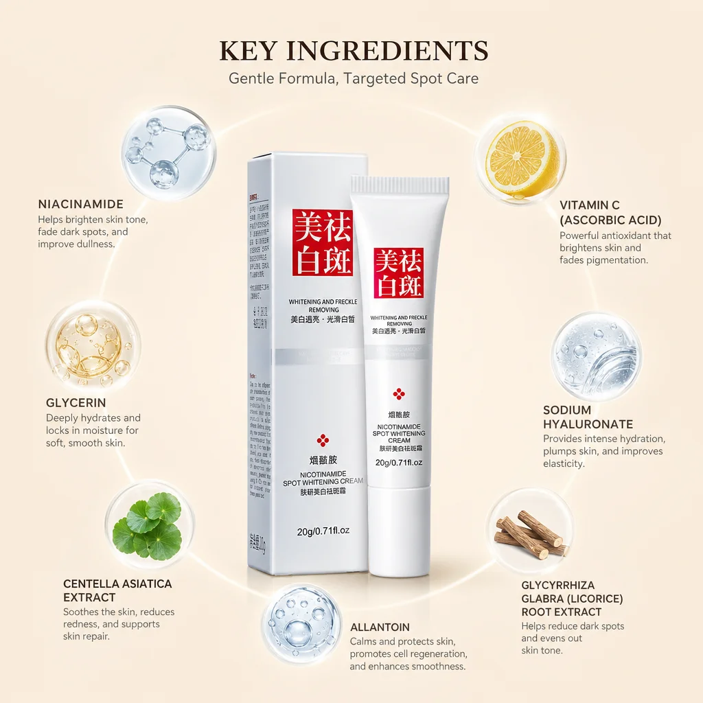 Nicotinamide Spot Brightening Cream Fade Dark Spots Look Even Skin Tone Brighten Dull Skin Smooth Radiant Facial Skin Care Cream