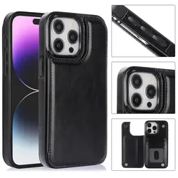 Double Buckle Leather Case for iPhone 15 Pro Max 15 Plus with Card Slots and Stand Function Drop Protection Cover