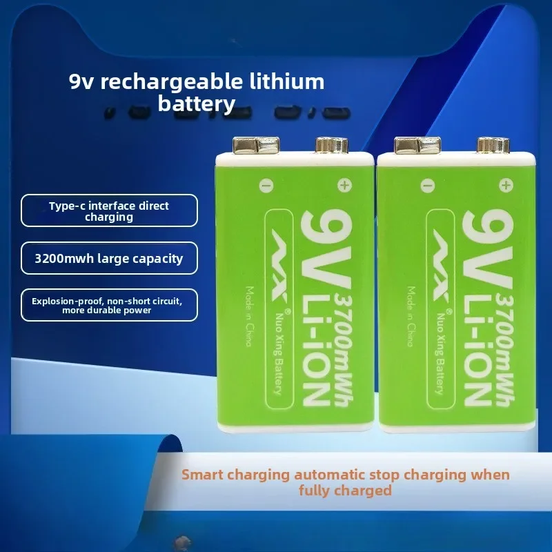 9V Rechargeable Battery 3700mWh Li-ion Batteries for Environmentally Friendly Cyclic Charging Multimeter Flashlight Battery