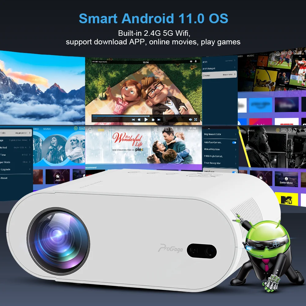 PG510W Full HD 1080P przenośny projektor Android 11.0 WiFi120 Cal 12000 lumenów wsparcie 2K 4K PG510 3D inteligentny kino domowe Beamer