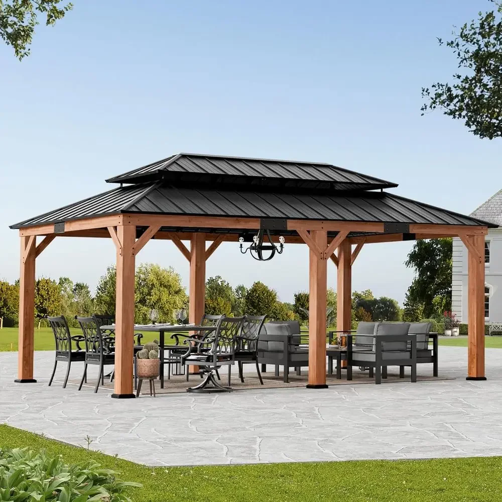 

Беседка из палисандрового дерева ern Shade 12' x 20', беседка Ceed Grill с двойной оцинкованной стальной крышей, постоянный павильон с жесткой крышей и стойками