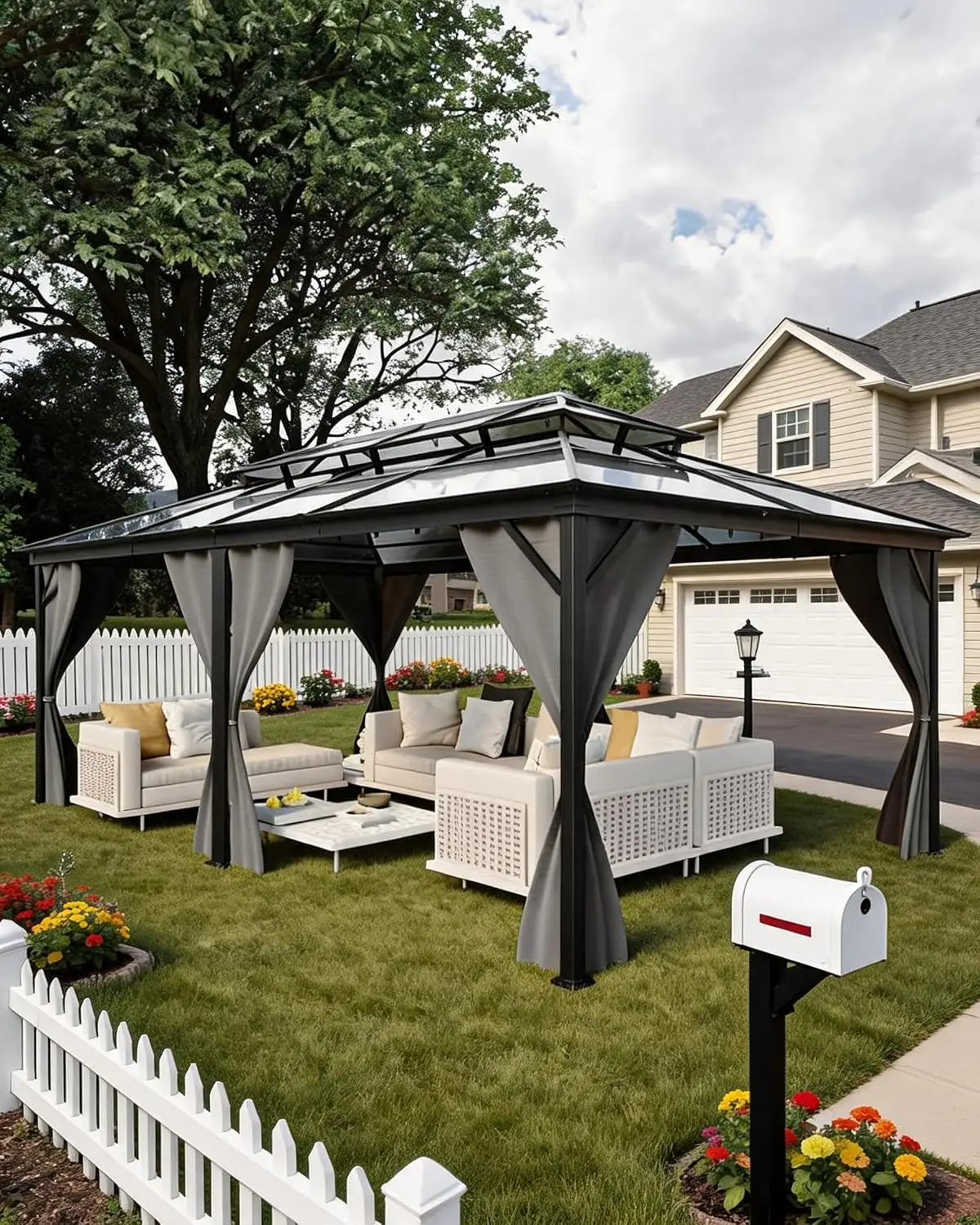 12 x 20 Hardtop Gazebo with Double Polycarbonate Roof, Durable Aluminum Frame, with Curtains and Netting – Perfect, Customized