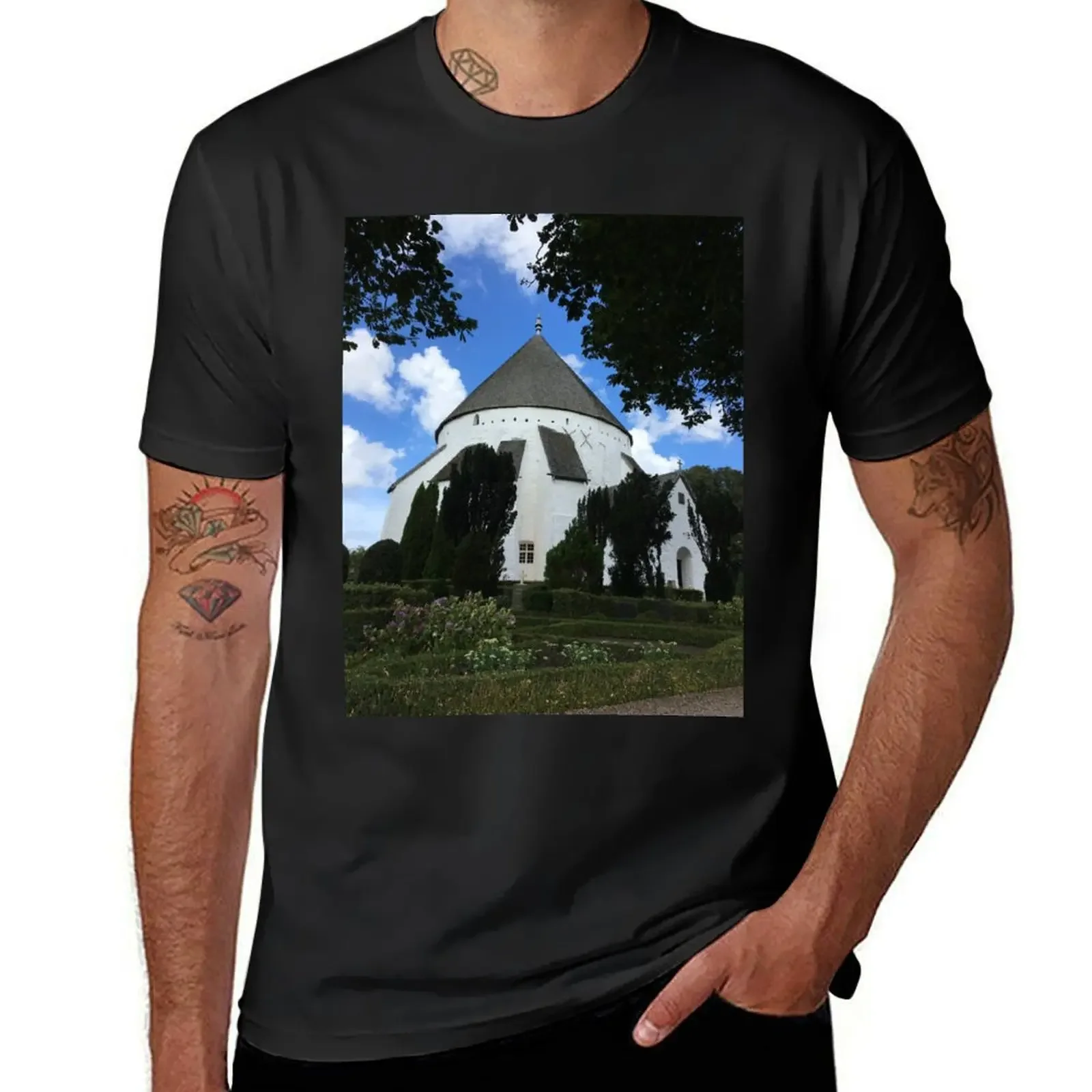 Bornholm round church T-Shirt tops oversized graphic tee plain black t shirts men