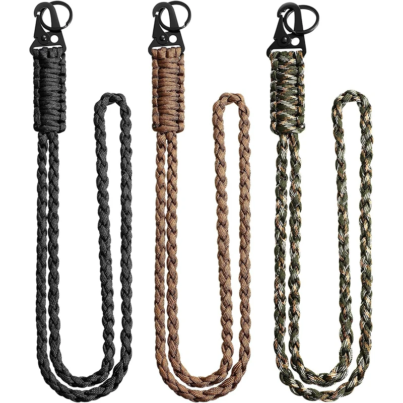 Military Grade Paracord Lanyard Necklace Keychain Wrist Strap Parachute Rope Badge Cellphone Outdoor Survival Men