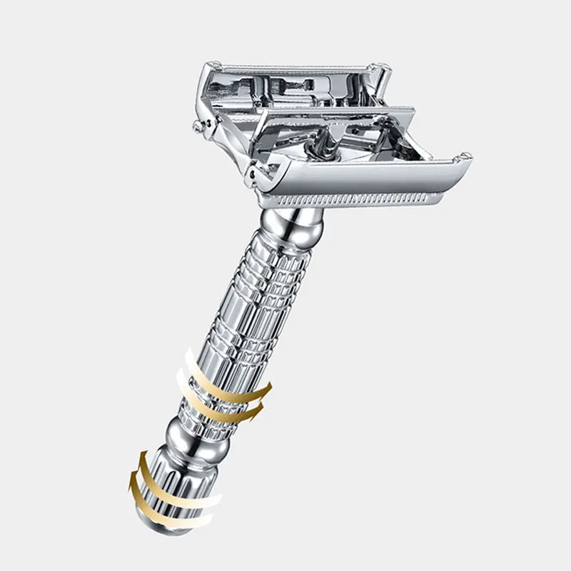 ماكينة حلاقة آمنة بحافة مزدوجة على شكل فراشة، ماكينة حلاقة اللحية، حلاقة رطبة، مفتوحة للرجال والنساء مع شفرة