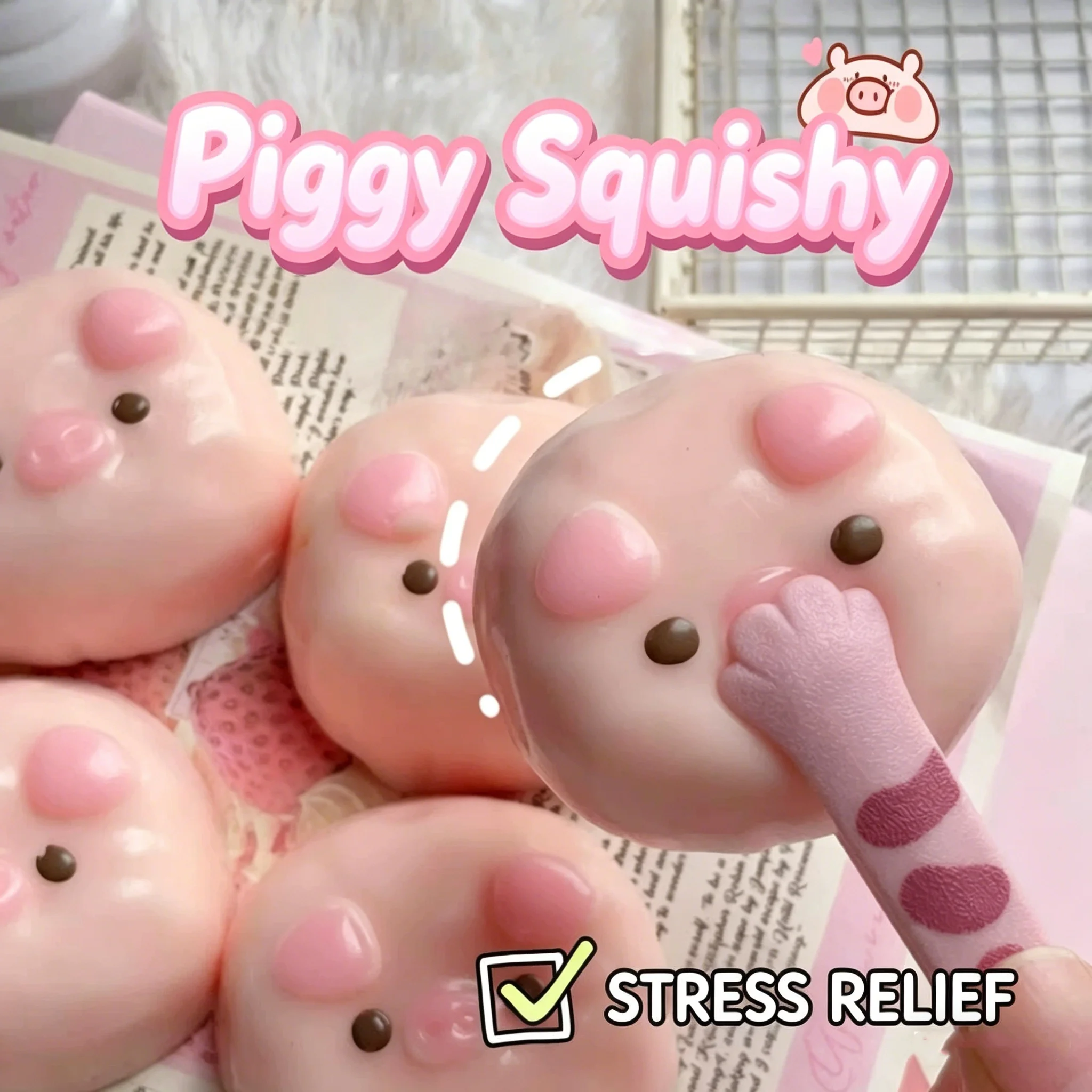 Cute Pink Pig Squishy Sensory Fidget Toy Sticky Slow Rising Squeeze Stress Relief Creative Gift for Adults & Kids Home Daily Use