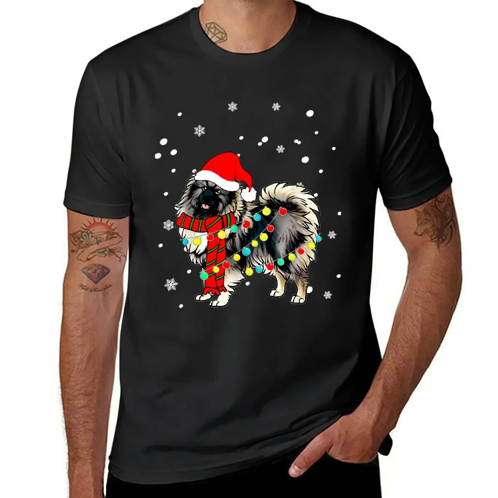 Keeshond Dog Santa Hat Christmas Dog Light Tree Xmas T-Shirt heavyweights graphic t shirt vintage mens clothes