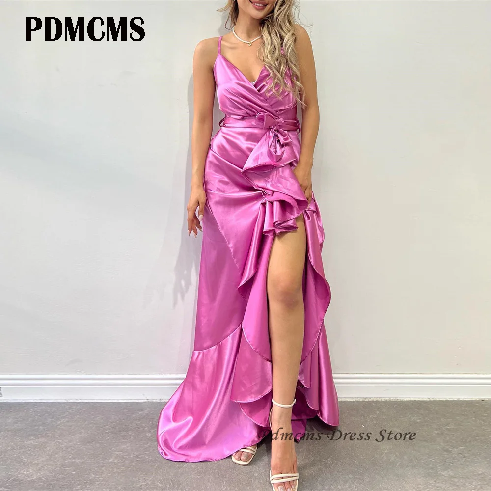 

SSYTENS Sexy Mermaid Evening Party Dress Cocktail Spaghetti Straps Ruffles Prom Gowns Belt High Silde Split Vestidos De Festa