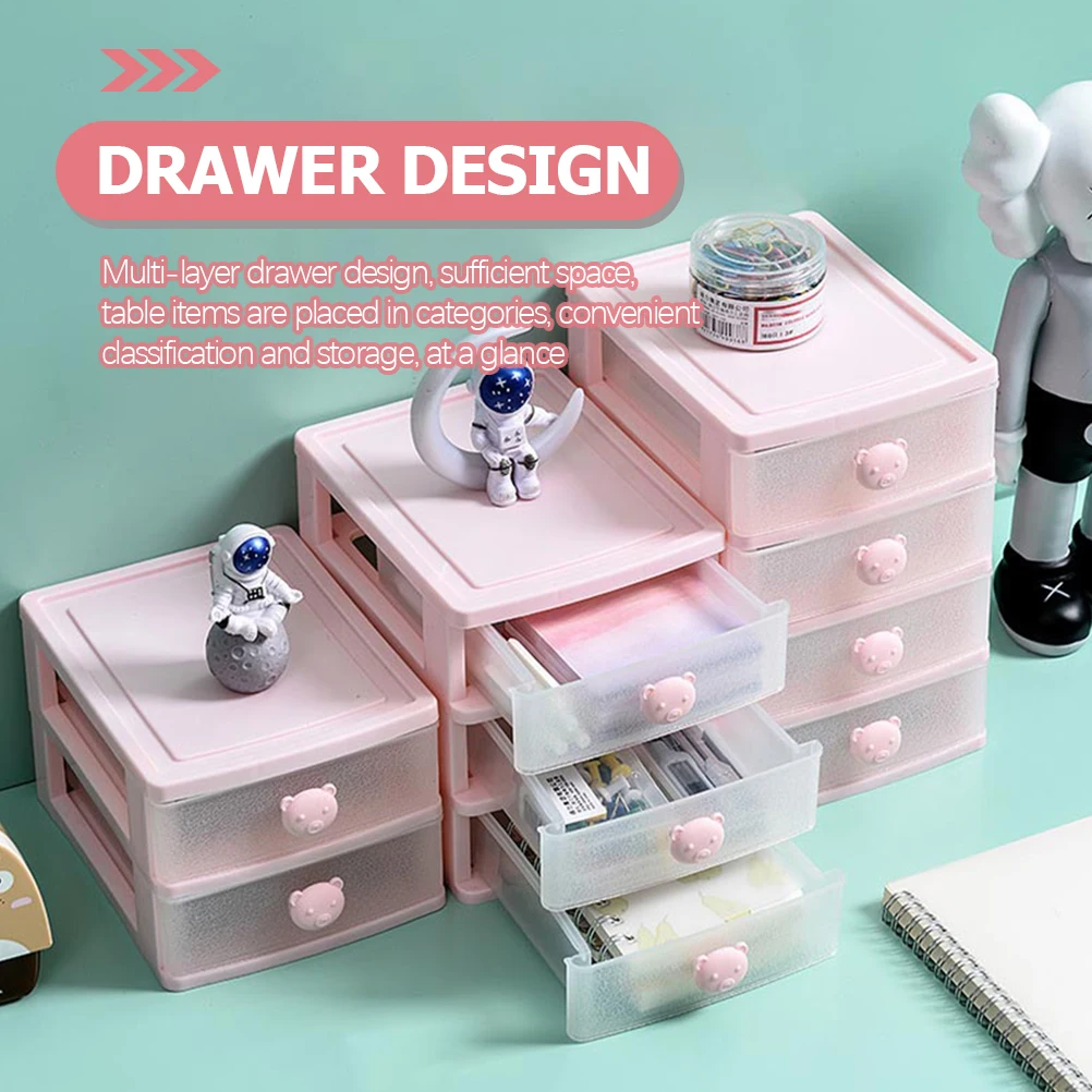 

Drawer Storage Box Desktop Makeup Organizer Desk Container with Drawers Compact Office Home Stationery Pink