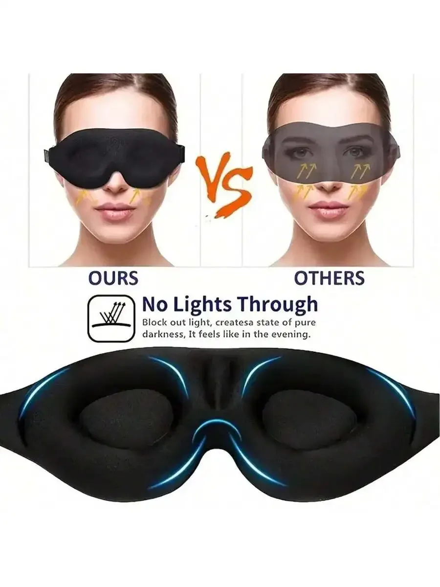 

3D Contoured Sleep Eye Mask Black Block Light Soft Comfort For Travel Yoga Nap