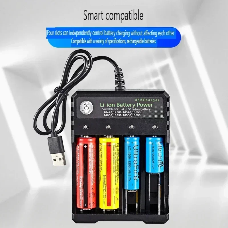 

4 Slots 18650 Charger Independent Charging 3.7V Li-ion Battery Smart Charger for 10440 14500 16340 16650 14650 18350 18500 18650