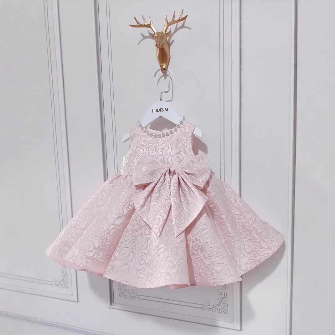 2025 Children's Princess Dresses Tutu Baby Girl Dress Flower Wedding Performance Costume Kids Pink Summer Bow Vestidos for Eids