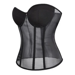 Donne Sexy Sheer Mesh Patchwork Bustier Top corsetto Vintage senza spalline Lace-Up Back Overbust vita Cincher