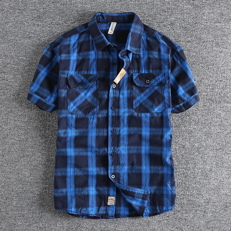 Summer New Arrival Classic Vintage Short Sleeve Shirt for Men - Comfortable Checkered Casual Shirt