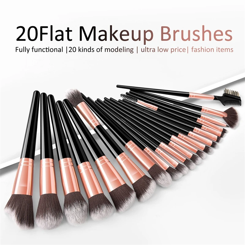 Tube épais en microfibre pour cheveux, outils cosmétiques, vente en gros, ensemble de pinceaux de maquillage noirs, délicats et doux au toucher, 20 pièces