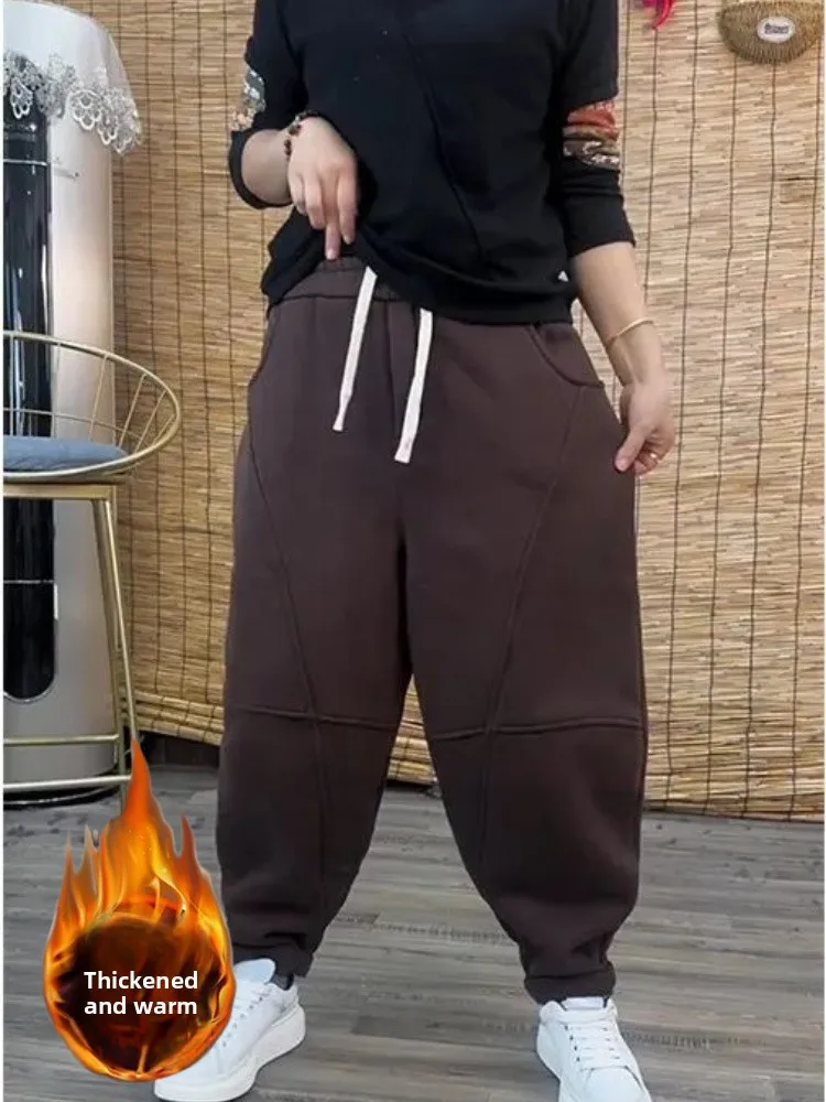 Thiened Fce Autumn Winter Casual Pants Women Large Size Pear ape Loose Slimming Lazy Faion Harlan Sweatpants