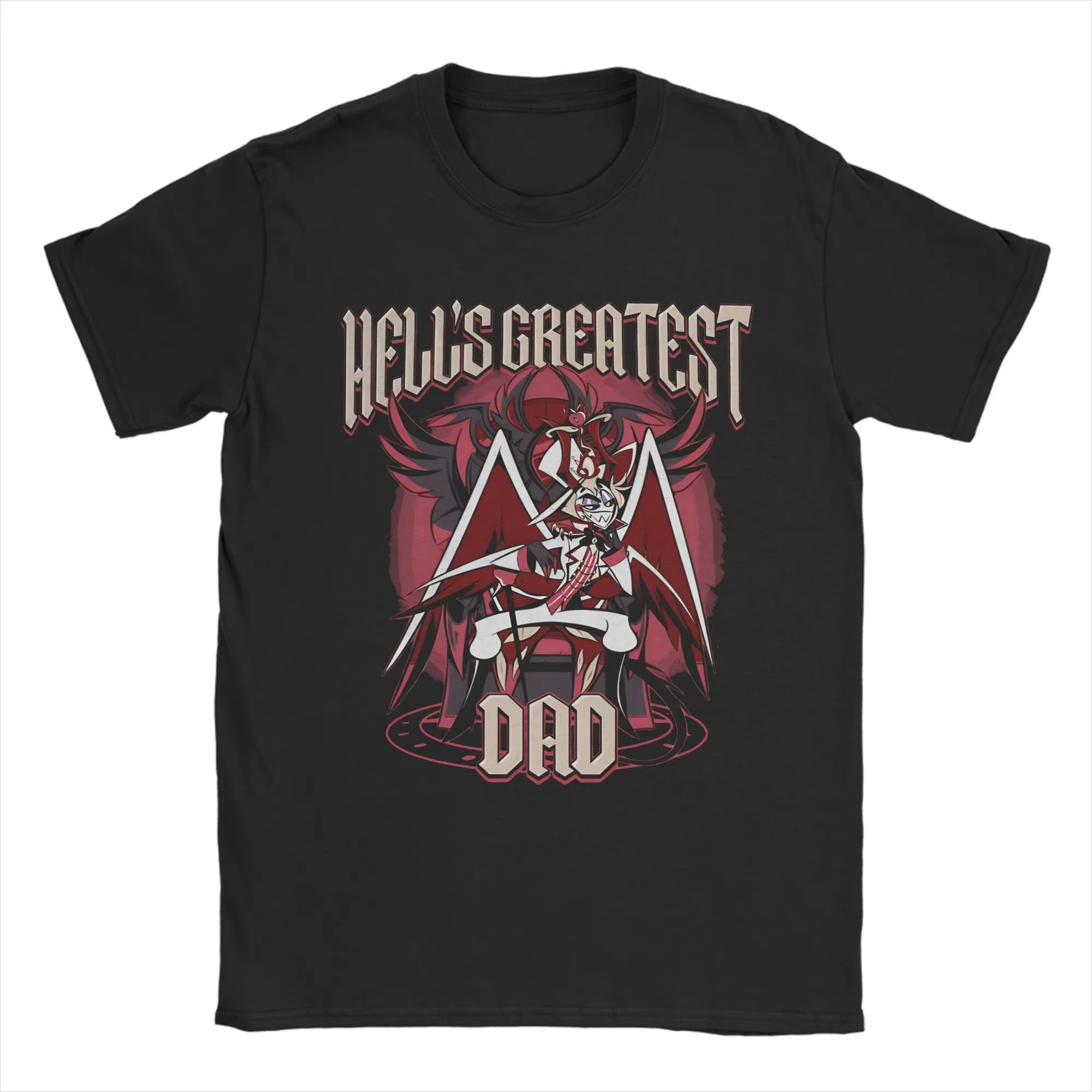 Vintage Hazbin Hotel Lucifer Alastor Vox T-Shirt Men Round Collar 100% Cotton Short Sleeve Graphic Printed Oversized Anime Edgy