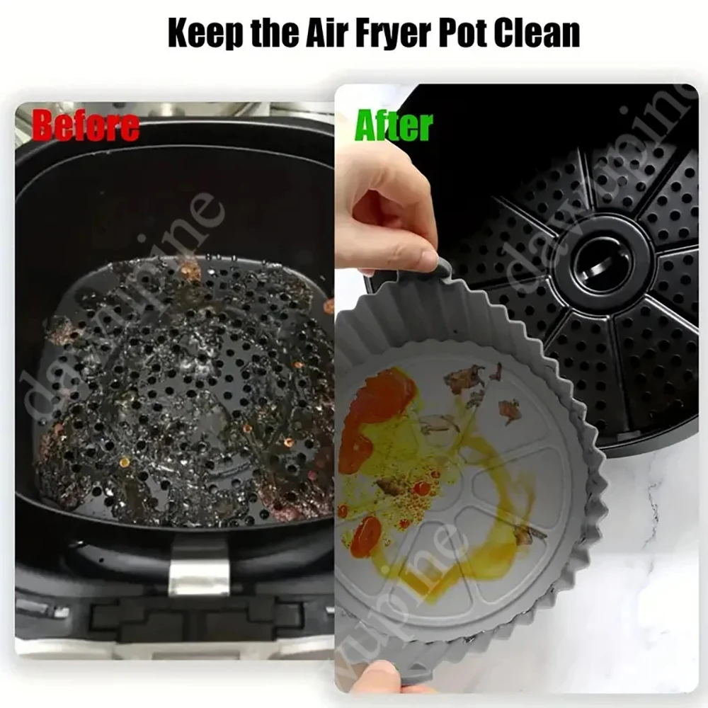 Reusable Air Fryer Silicone Baking Pad Basket Liner BPA Free Double Ear Baking Tray Mold Air Fryer Special Bowl Silicone Mat