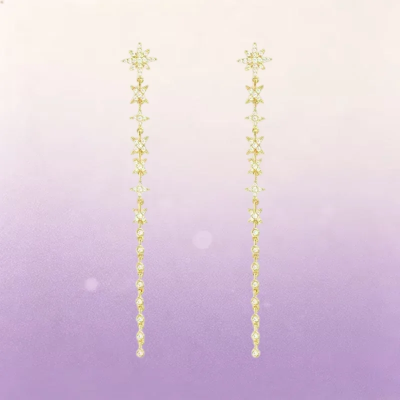 ZPFF S925 Sterling Silver Gold Meteor Star Earrings Bracelet Adjustable Necklace Noble Fashion Versatile Women Classics Jewelry - view 3