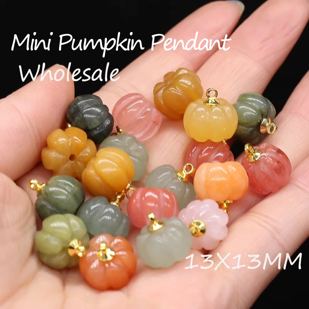 

Wholesale Mini Pumpkin Pendant Charms Natural Rose Quartz Green Aventurine Pendant for Making DIY Jewerly Necklace 13x13mm