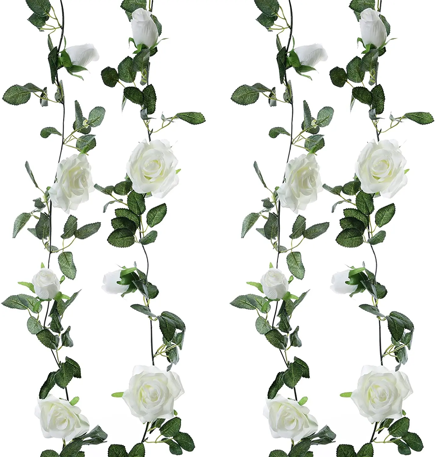 2M 16Heads White Rose Garland for Wedding Decorations Fake Flower Vines Artificial Floral Garland for Engagement Ceremony Decor