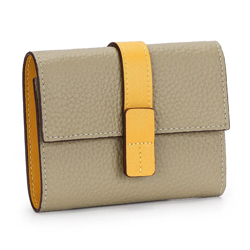 premium-top-layer-cowhide-short-wallet-for-women-color-block-design-korean-style-youth-zipper-closure-geometric-pattern