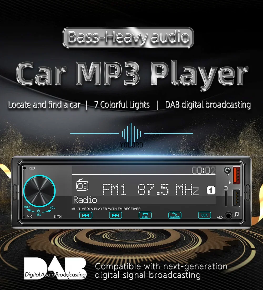 Europe 1 Din MP3 Car Player DAB Digital Radio Bass-Heavy Audio Location 2.5D Touch Screen  Car Audio Radio