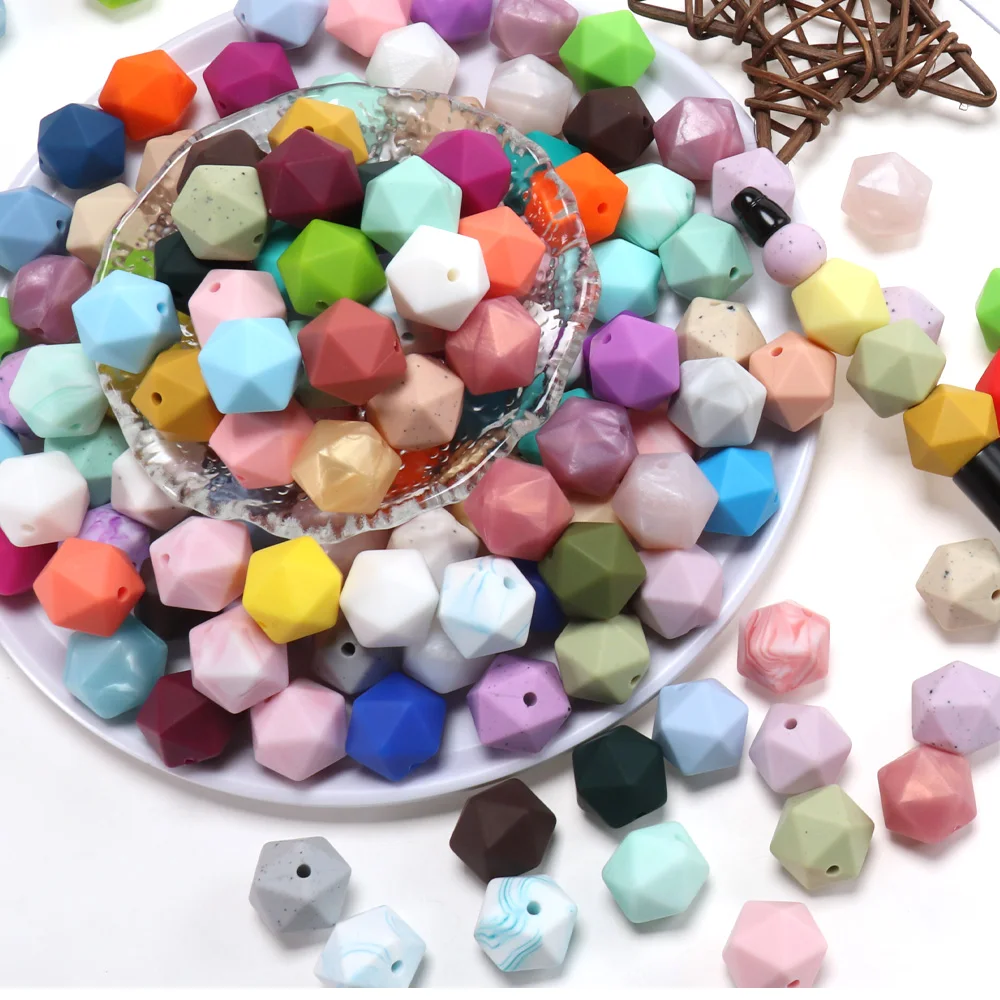 100 pçs icosaedro dentição contas de silicone 14mm silicone bebê mordedor diy pulseiras cordão contas jóias fazendo acessórios
