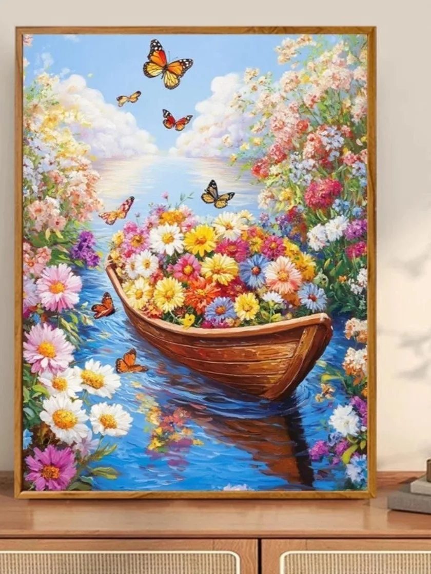 

Романтическая цветочная алмазная вышивка ручной работы, декоративное искусство для гостиной и спальни, с рамкой, 5D, новинка 2025, в современном минималистичном стиле