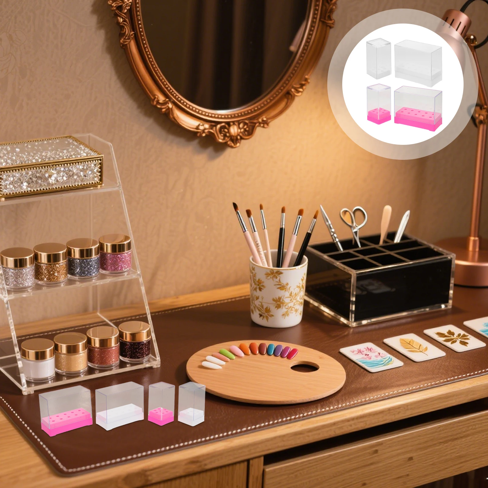 

4Pcs Nail Drill Bit Case Organizer Ceramic Tungsten Steel Display Storage Box Nail Salon Tool Holder Manicure Storage