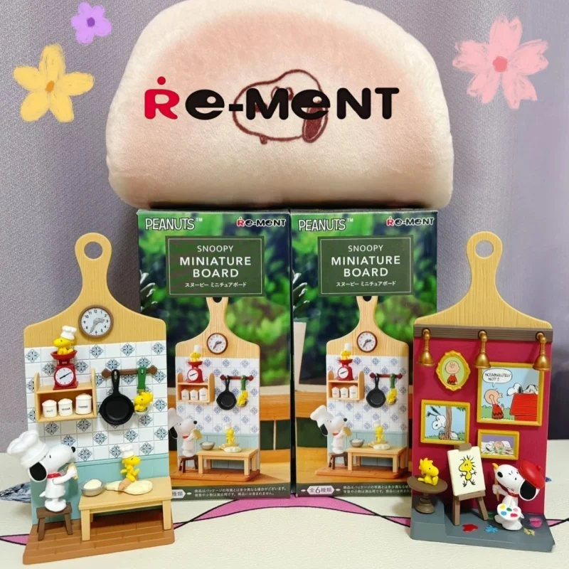 Re-Ment Peanuts Snoopy - Figuras Coleccionables en Miniatura Estilo Tabla de Cortar para Montar en la Pared, Escena de Cafetería, Lectura y Cocina, Set de Caja Sorpresa