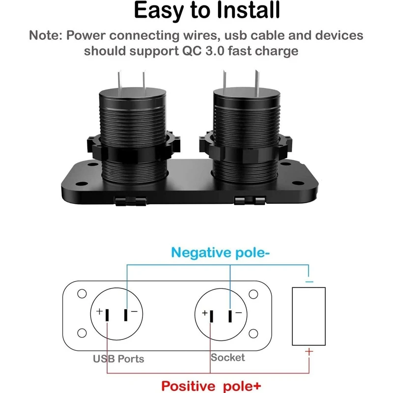 12V USB Type-C And QC3.0 Car Cigarette Lighter Saving Space For Car Marine Boat USB Car Socket