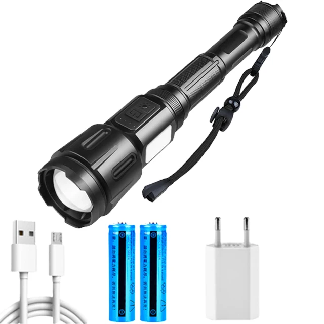 

C2 Camping High Power Xhp90+12*Led Side Light Zoom Flashlight With Led Side Light Telescopic Type-C Charging Long-Range Torch