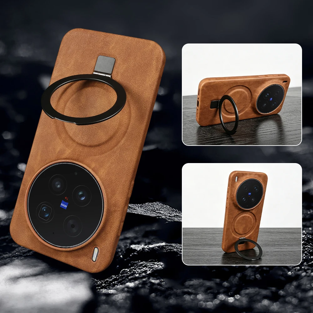 Magnetische Halterung Leder-Handyhülle für Vivo X300 Pro Ultra X300FE X300s X200S X100s X200 FE S30 Pro Mini für Magsafe Rückabdeckung