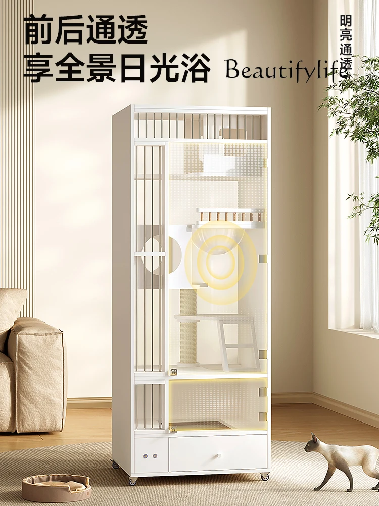 Cat villa household does not occupy an area cat cage solid wood cabinet with toilet integrated panoramic glass cat room