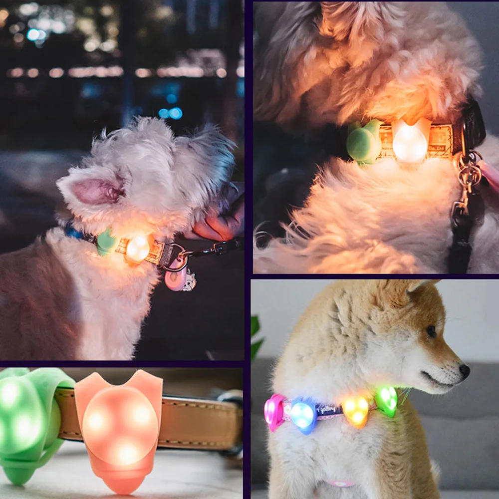 1Pcs Pet Dog Silicone Pendant LED Light Night Safety Glowing In The Dark Cat Dog Collar Accessories Anti-lost Pet Parts Supplies