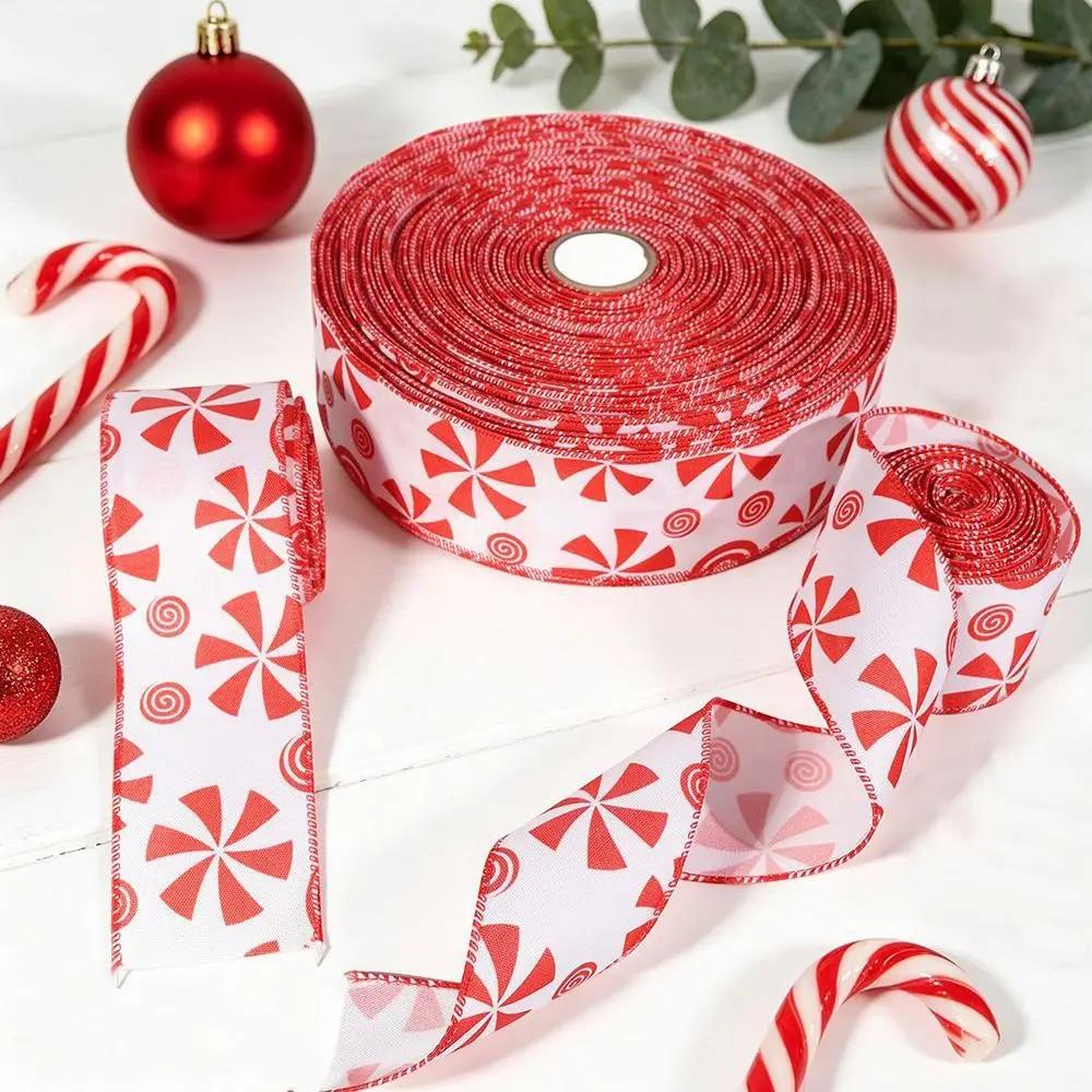 Candy Printed Christmas Bow Ribbon Handmade DIY Xmas Tree Ribbon Xmas Bows Decorative Bow Decorative Webbing Floral Arrangement