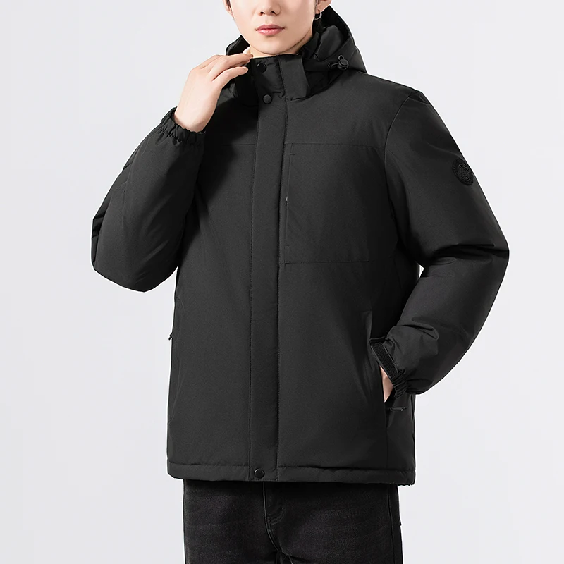 

New Men's Thickened Cotton Jacket with Detachable Hood Warmth Fashionable Youth Zipper Pocket Magic Tape Casual Loose Fit