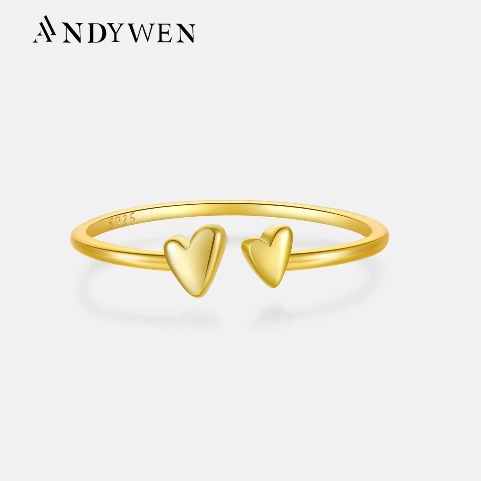 Andywen 100% 925 Sterling Silber Gold Liebe Herz veränderbarer Ring verstellbares Luxus geschenk 2024 Frauen Hochzeits schmuck Geschenk