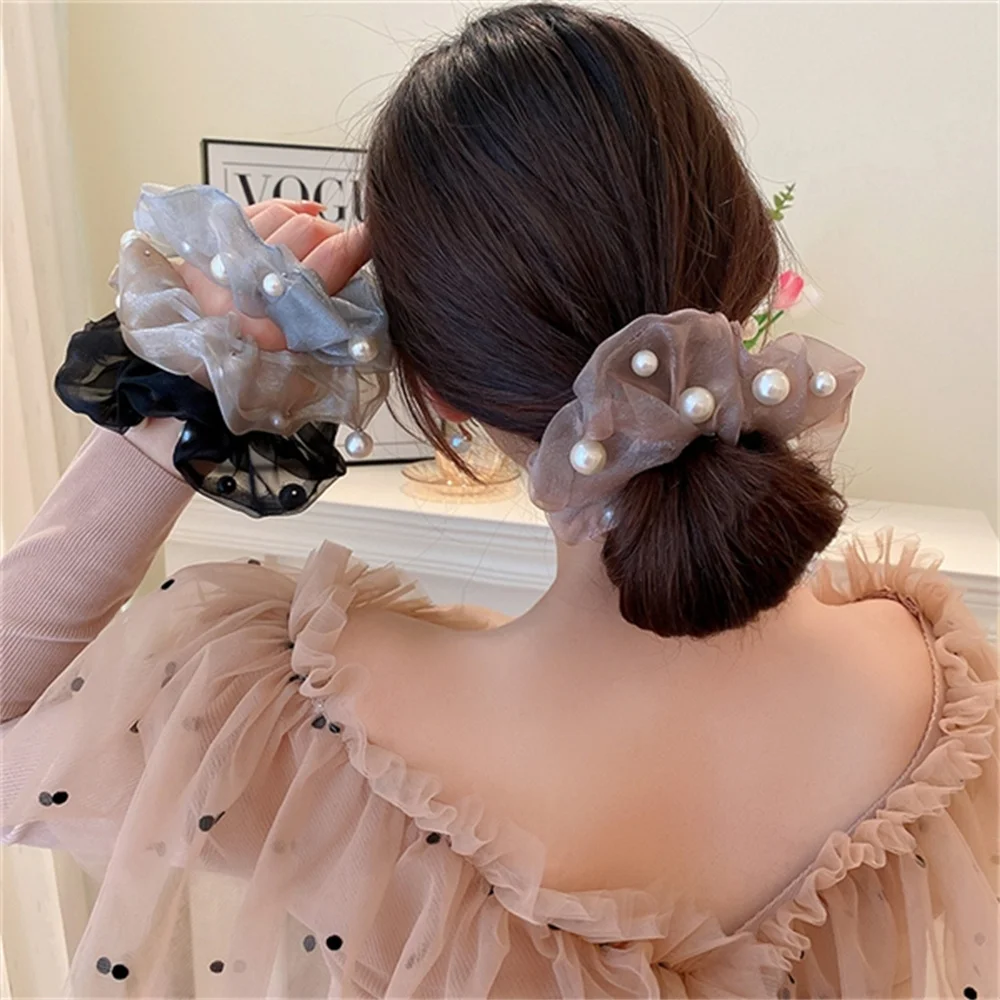 Plush Scrunchies Girl Elastic Hair Bands Ponytail Holder Hair Ties Women Pearl Hair Band Fashion Christmas Hair Accessories