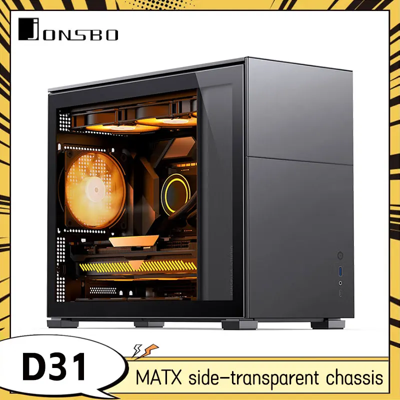 

Корпус JONSBO Pine Cone D31 с двойным 360-мм радиатором, блоком питания ATX, Type-C Gen2 10 Гбит/с + вертикальным воздуховодом для длинных видеокарт, черный