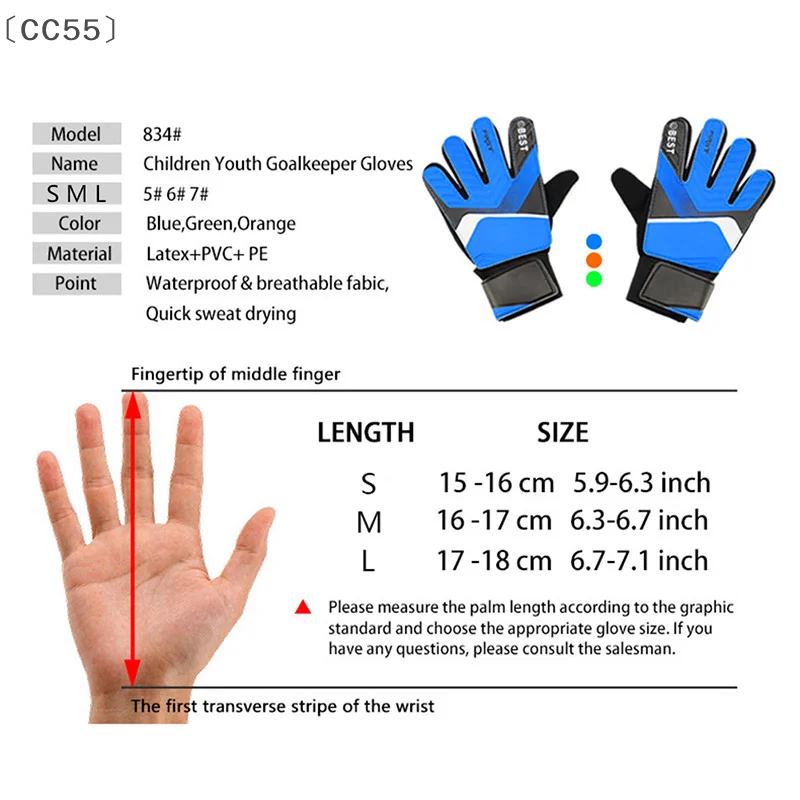 itariaCC55 Parque1 Paar Kinder-Fußball-Torwarthandschuhe, kollisionssicher, Latex, PU, Torwart-Handschutzhandschuhe mit Handflächenpolsterung