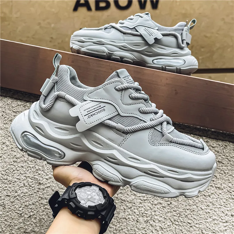 Fashion Platform Shoes For Men\'s Outdoor Lace-up Casual Shoes Breathable Chunky Sneakers Men Non Slip Trainers Sneakers