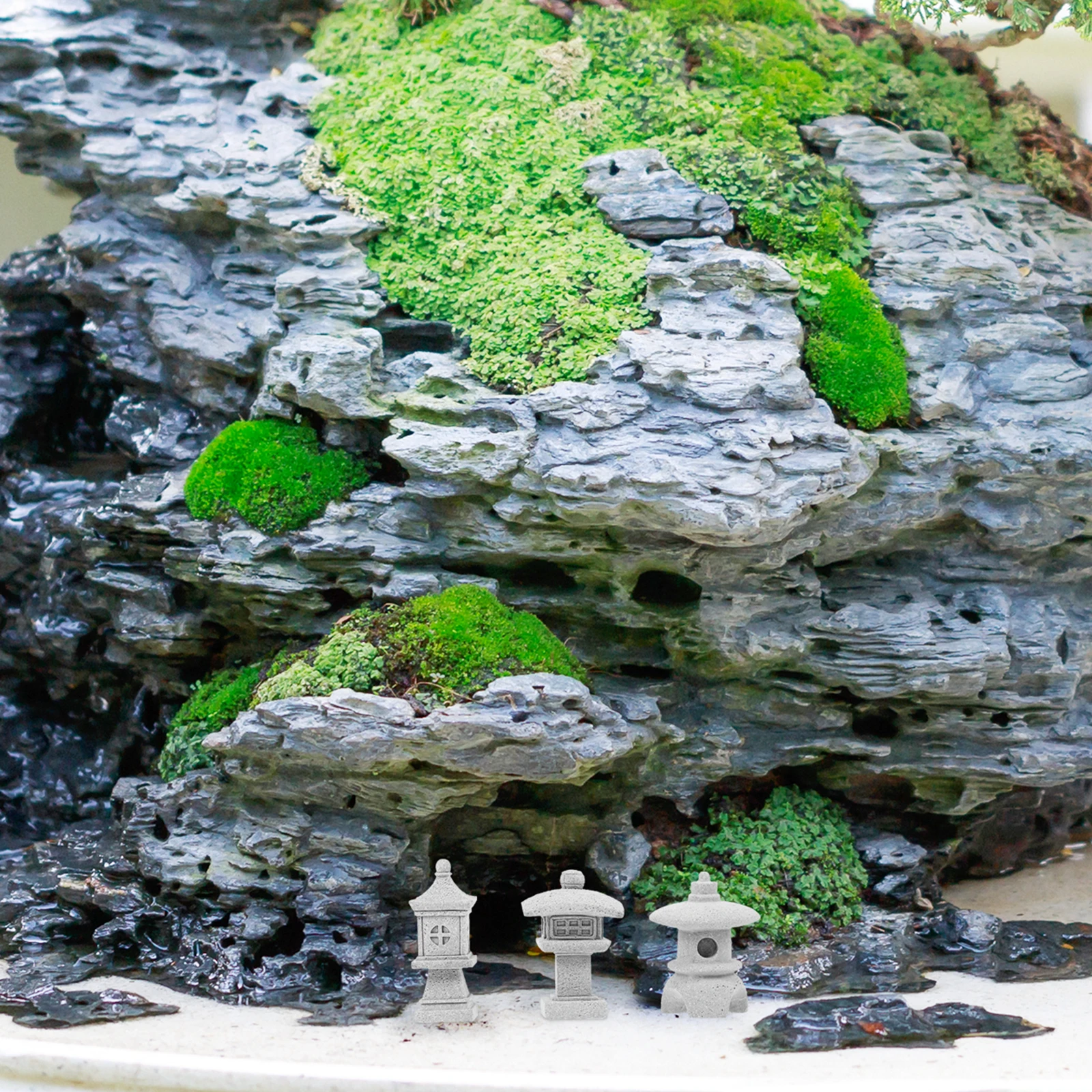 

6 Pcs Stone Lantern Ornaments Mini Pagoda Statues Grey Sandstone Garden Decor Balcony Yard Bonsai Layout Accessories