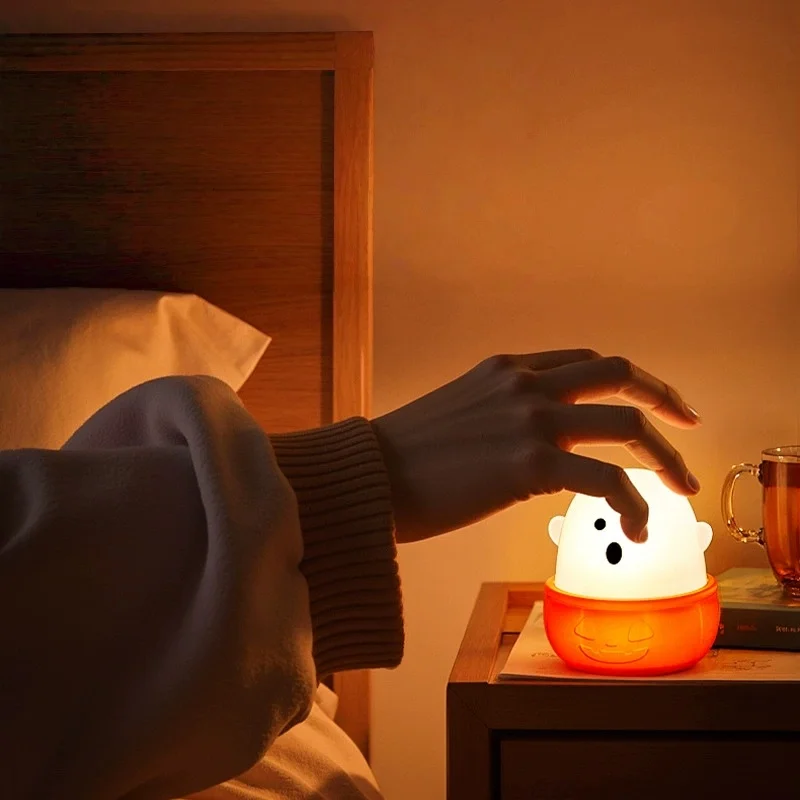 Ghost Halloween Cartoon Pet Sleep Companion Night Light Touch Sensor Led Lamp Usb Rechargeable Kids Bedroom Bedside Light view 3