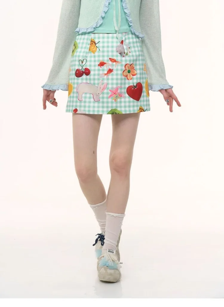 Women's Plaid Cute Print Pattern Thin Skirt Summer Sweet Slim Girl Casual Bottoms Female Vintage Mid-waist Sexy Mini Skirts